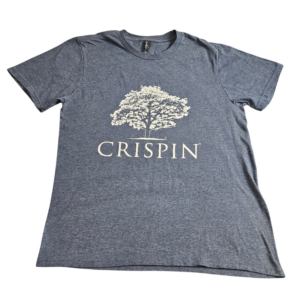 Crispin Cider TShirt‎ Mens Large Tree Graphic Blue Casual Minimalist Barcore